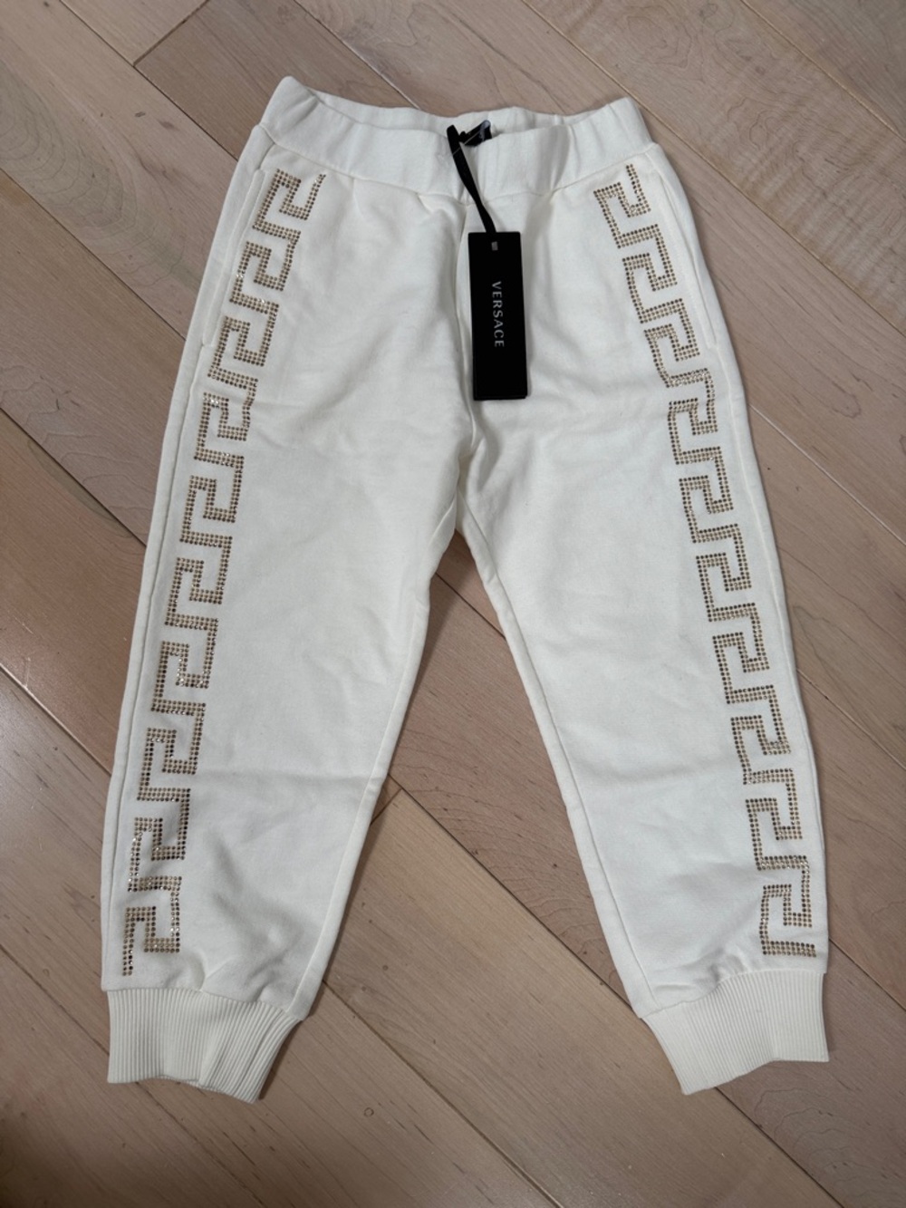 Versace Kids Cream Sweatpants with Gold Greek Key Accent